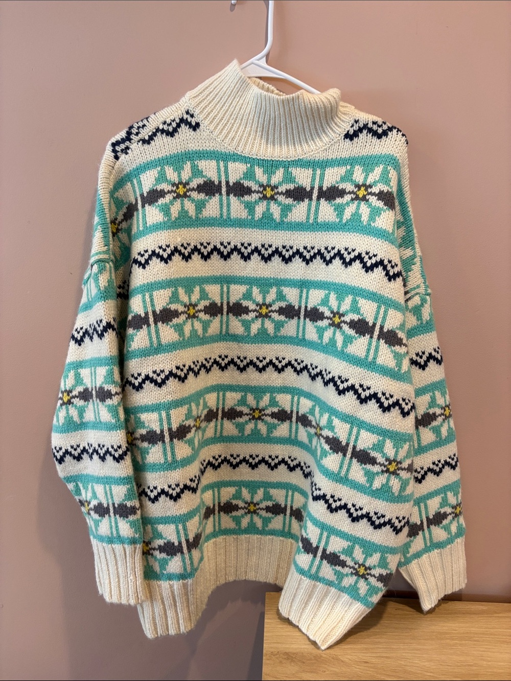 American eagle Cream and Mint Fair Isle Turtleneck Sweater